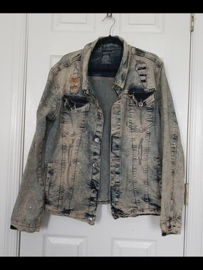 Arketype Distressed Paint Splatter Denim Jacket Acid Wash Streetwear Mens L